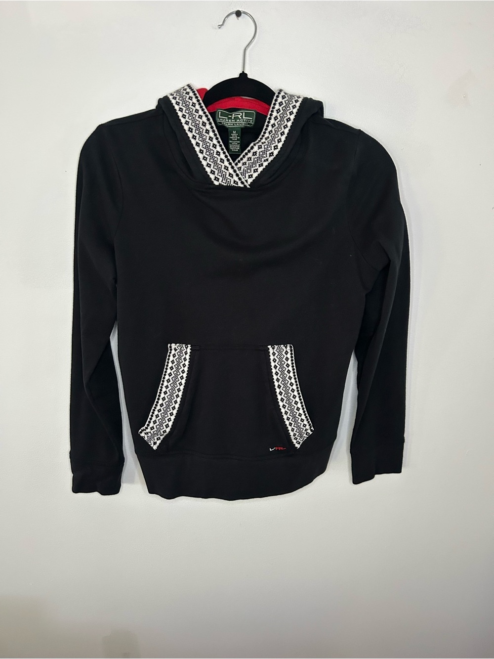 Lauren Active Ralph Lauren Black Cotton Pullover Hoodie Size Medium